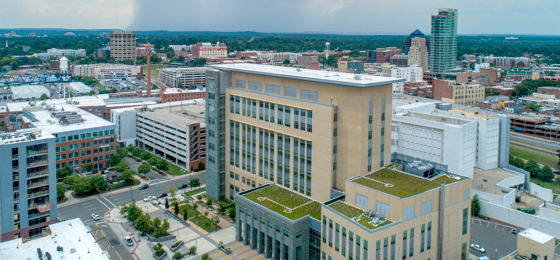 Durham County Justice Center photograph from above.
