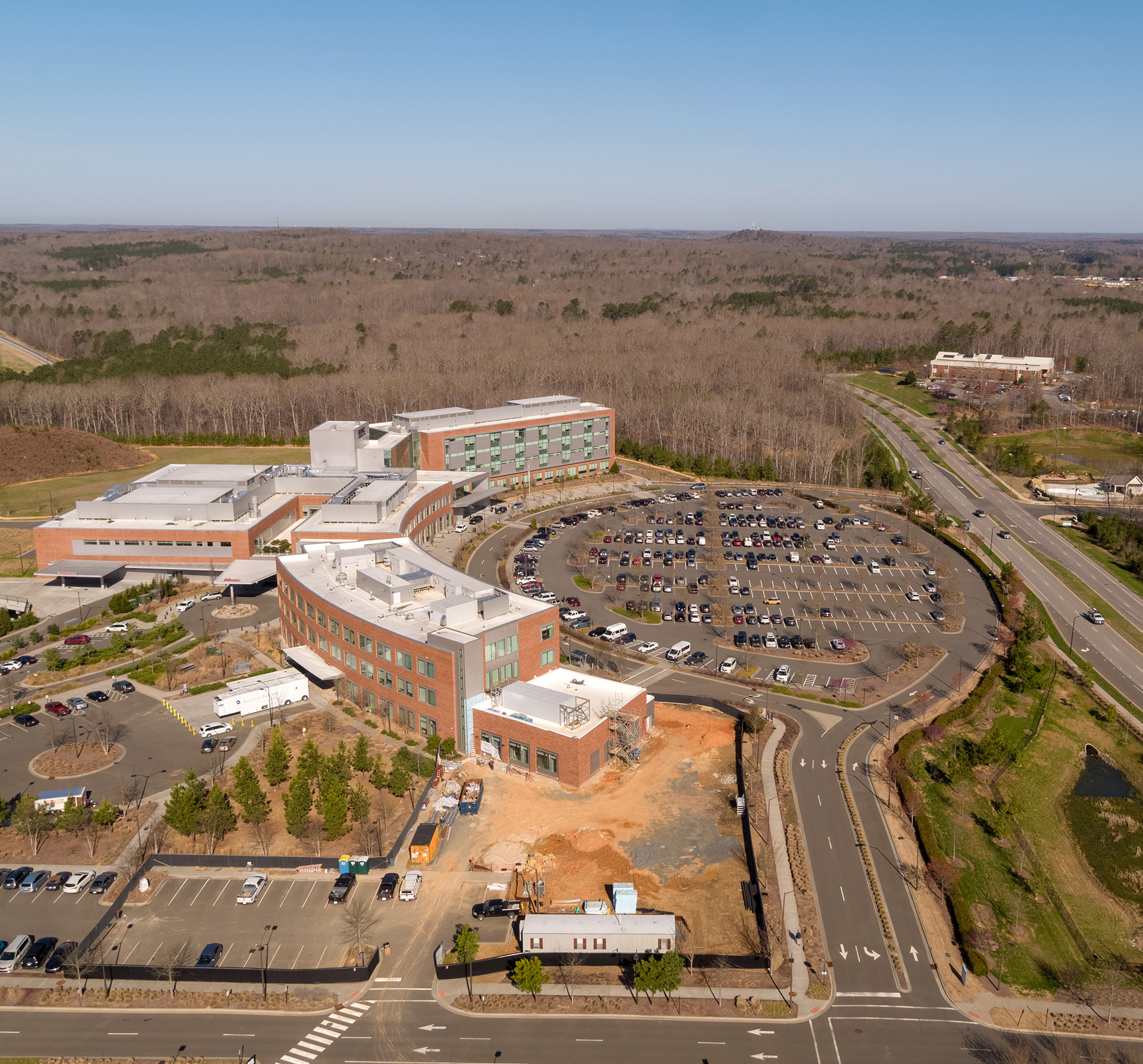 Aerial View of Hospital Campus and Parking Lot