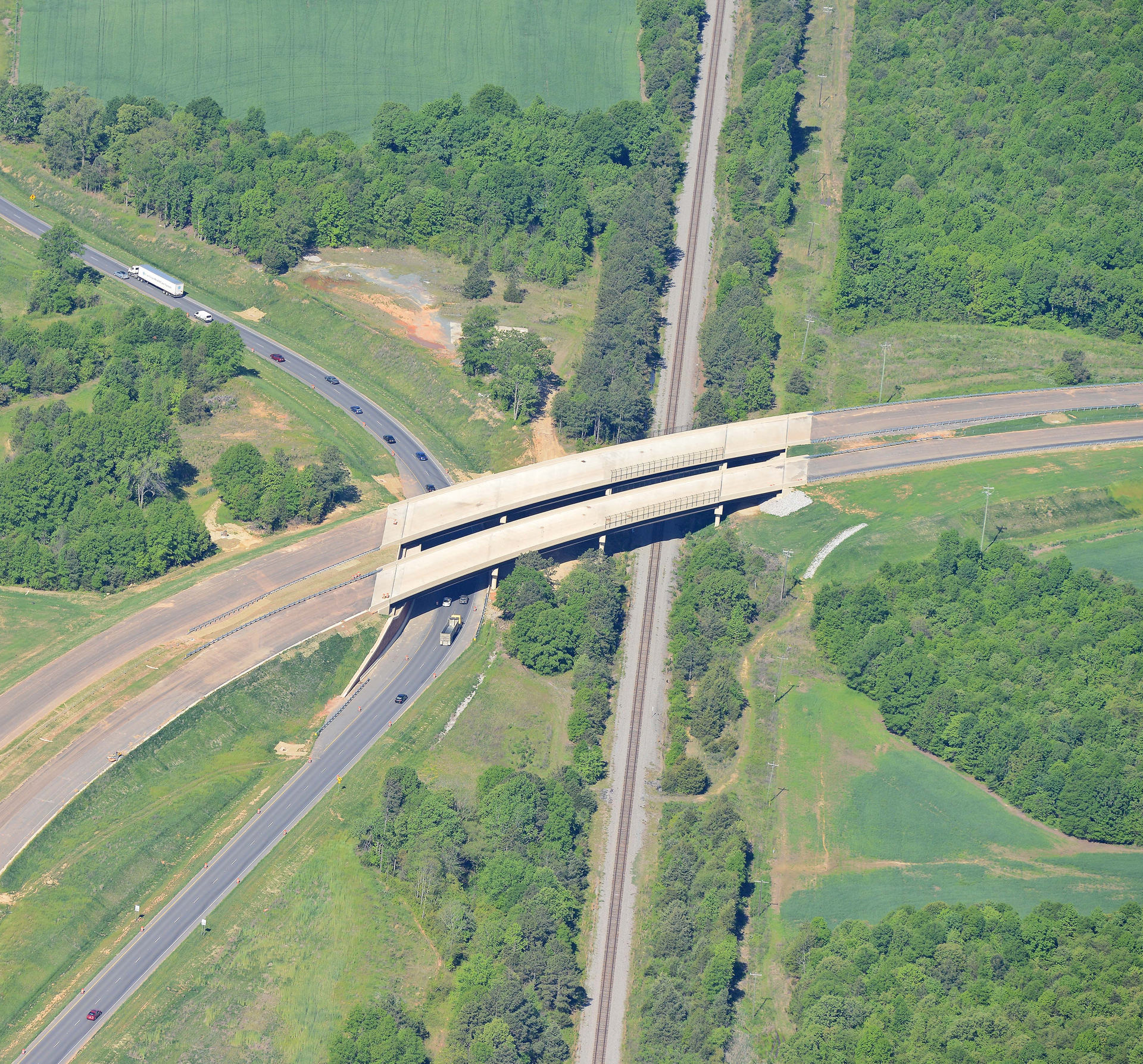 Aerial photo of an overpass on the NCDOT Monroe Expressway