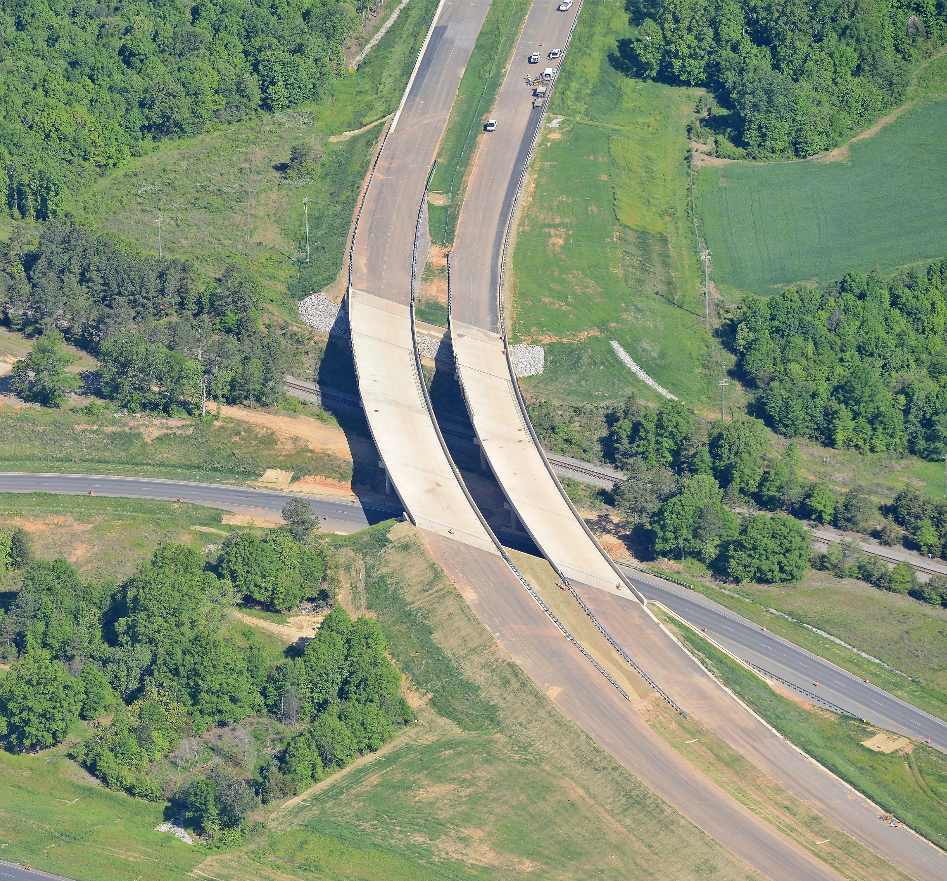 Aerial photo of an overpass on the NCDOT Monroe Expressway