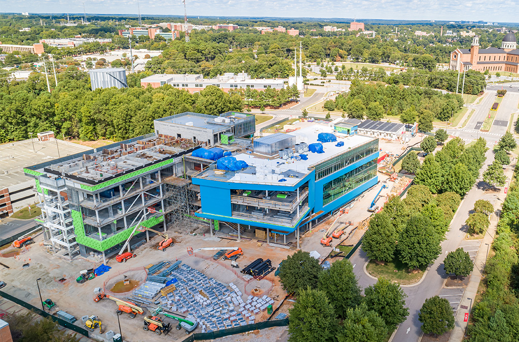 Active construction of the NCSU Plant Sciences Building taking place.
