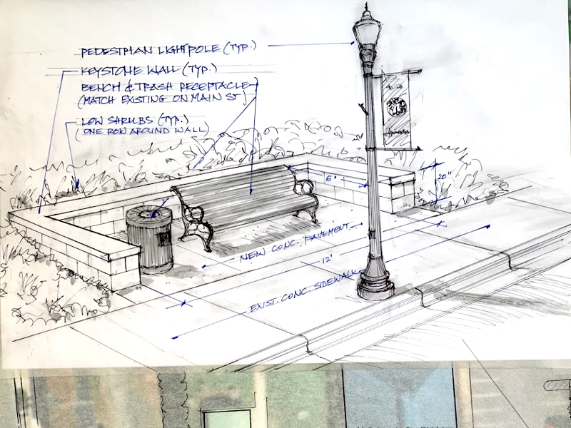 Concept sketch for the Town of Appomattox Downtown Revitalization design and aesthetics.