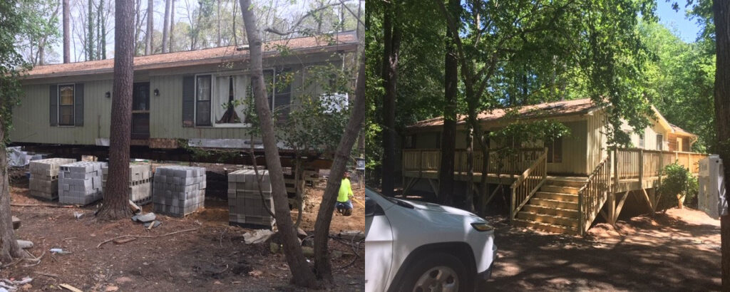 Before and After Photos of a House Lifted for Flood Mitigation