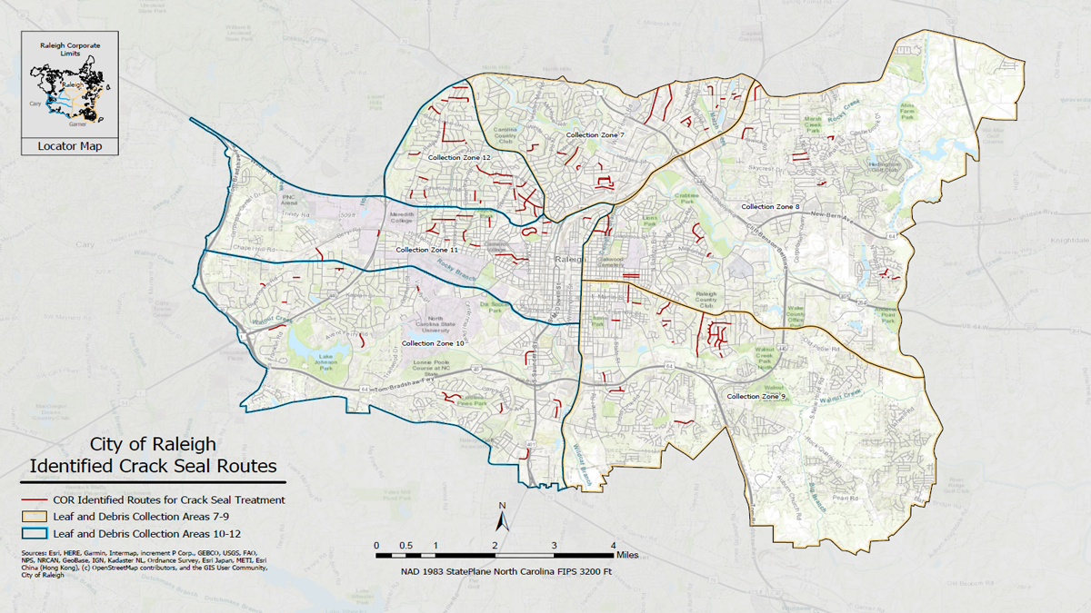 Map for the City of Raleigh Identified Crack Seal Routes