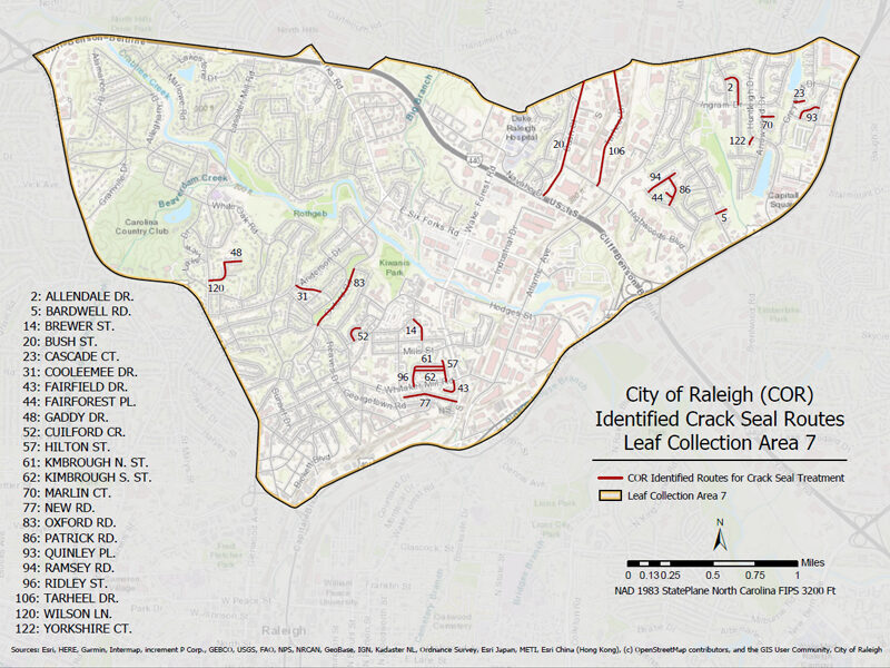 Map for the City of Raleigh Identified Crack Seal Routes Leaf Collection Area 7