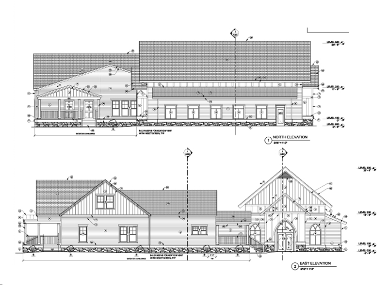 North and East Elevations for the Walker Funeral Home of Mebane