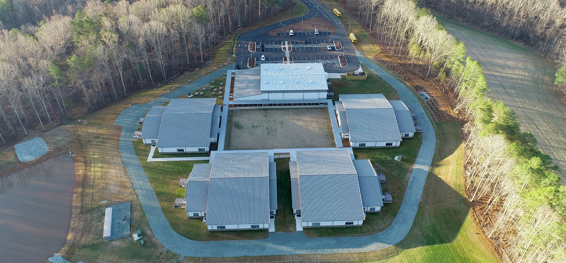 Aerial View of the Discovery Charter School Campus in Durham, NC
