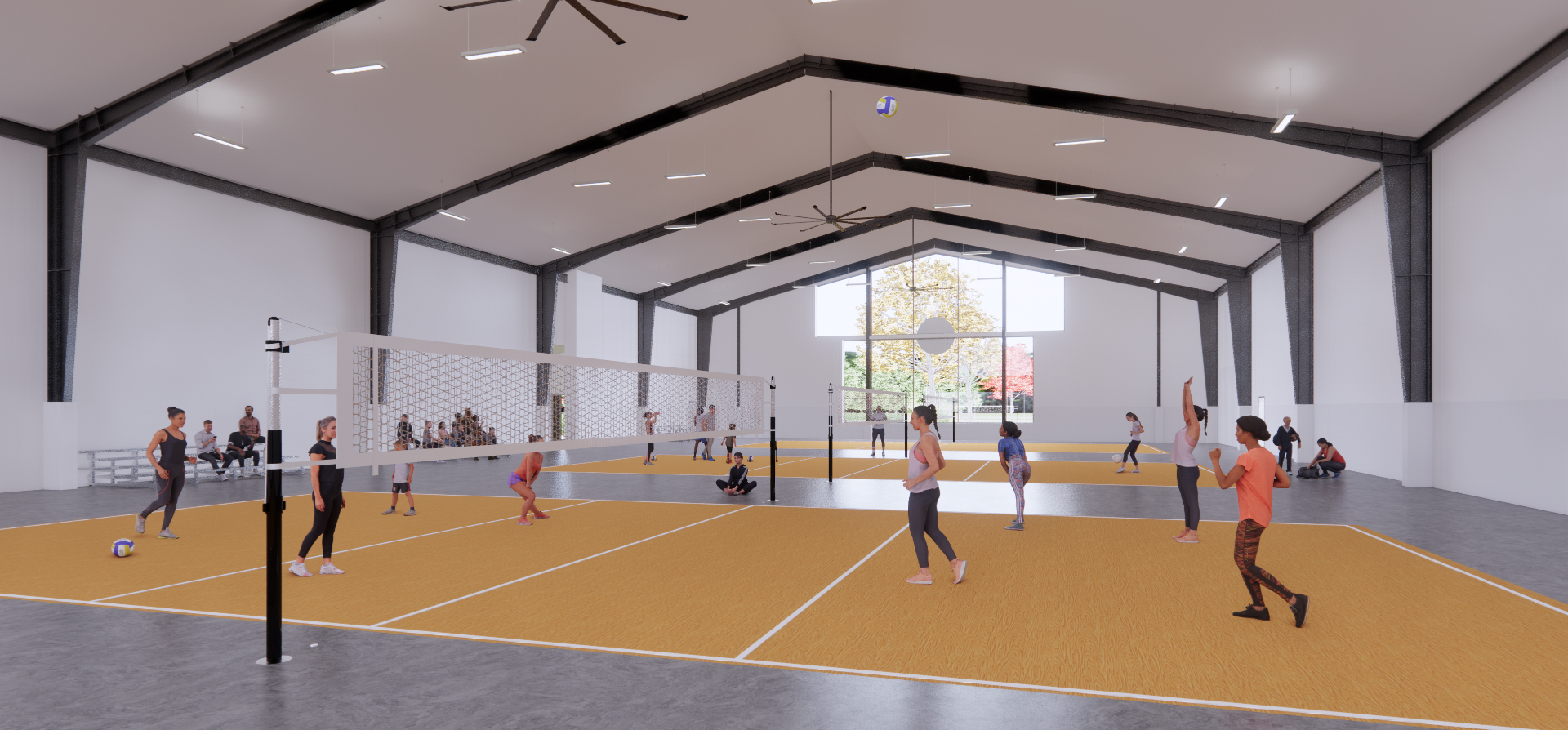 Interior mockup of the Carolina Legacy Volleyball Center.