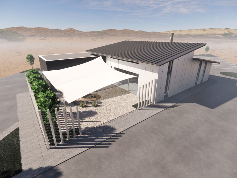 External isometric view of an architectural rendering featuring 10000 Brighton.