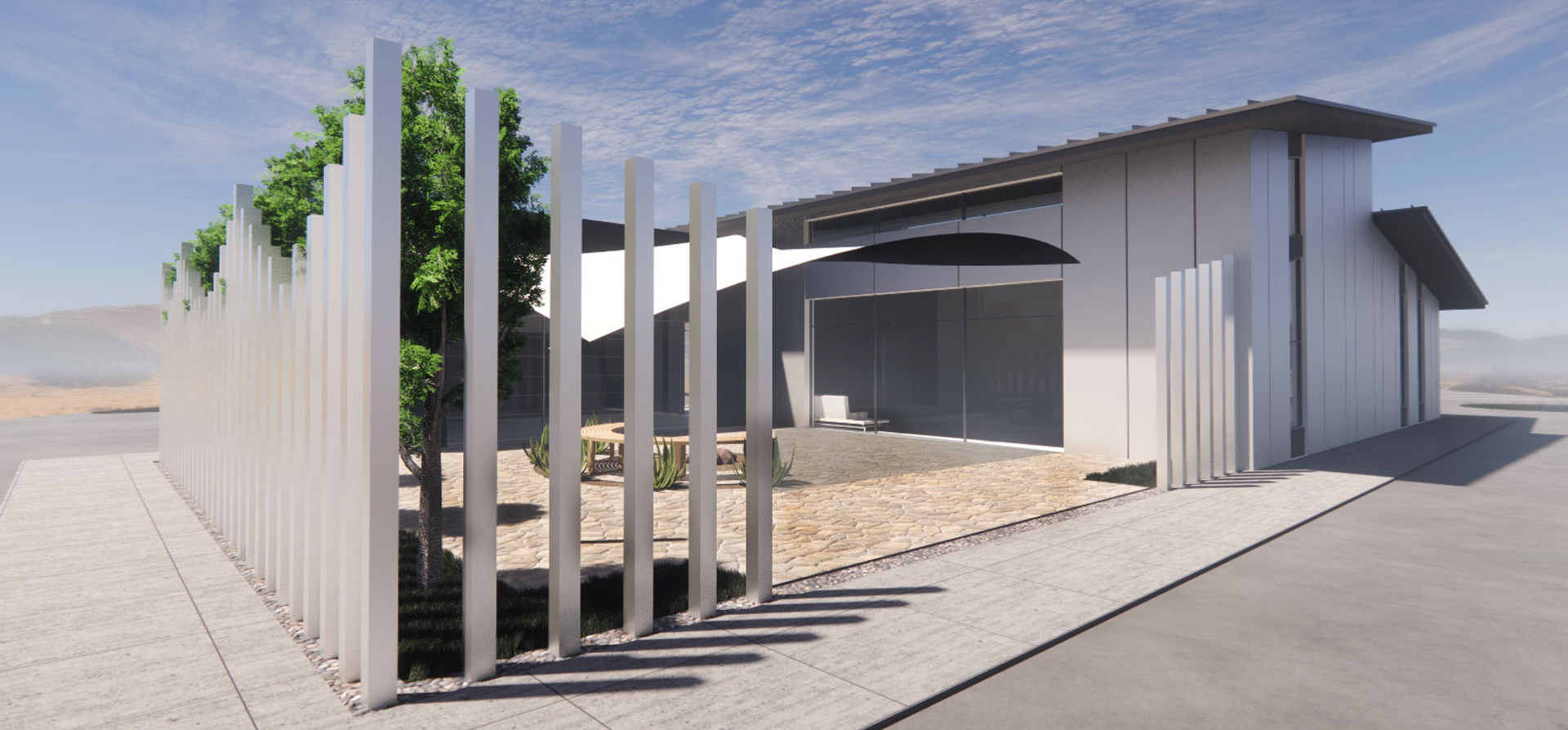 10000 Brighton architectural rendering of outdoor space as seen from the road.