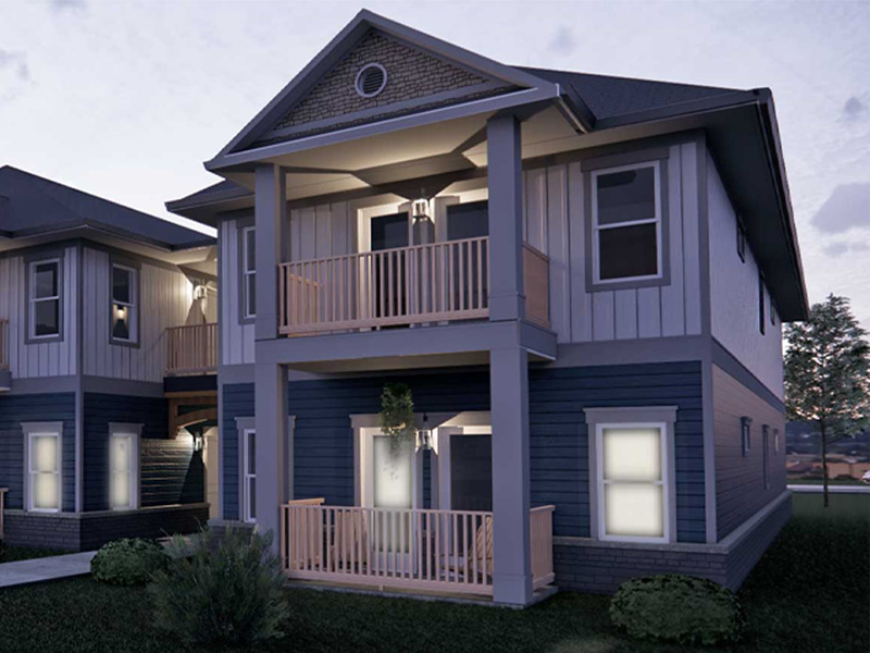 Close-up of the 11th street apartments rendering, focused on the porches.