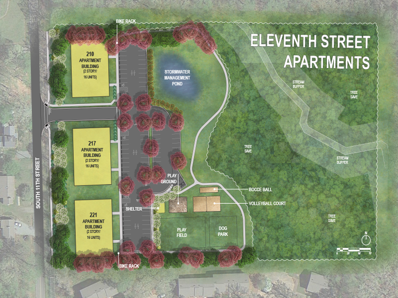 Top-down area plan for the Eleventh Street Apartments.