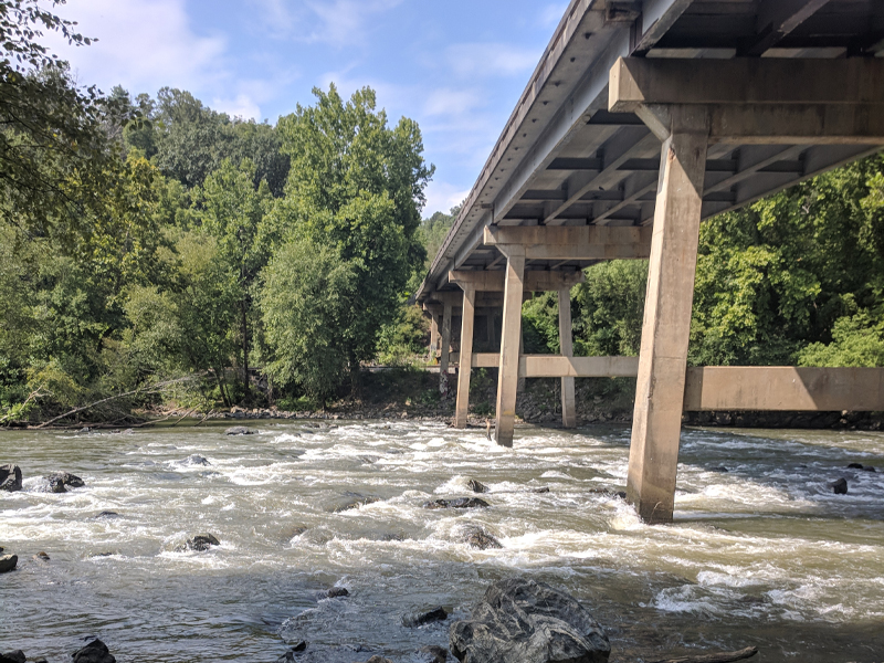 B-5992 Bridge over French Broad River depicting the water below the bridge.