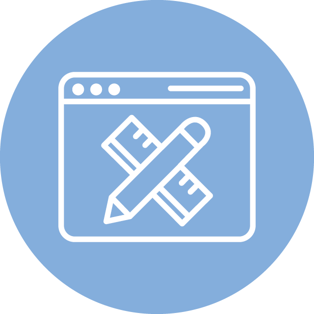 Vector icon of effective implementation of a design process idea within a web browser page.