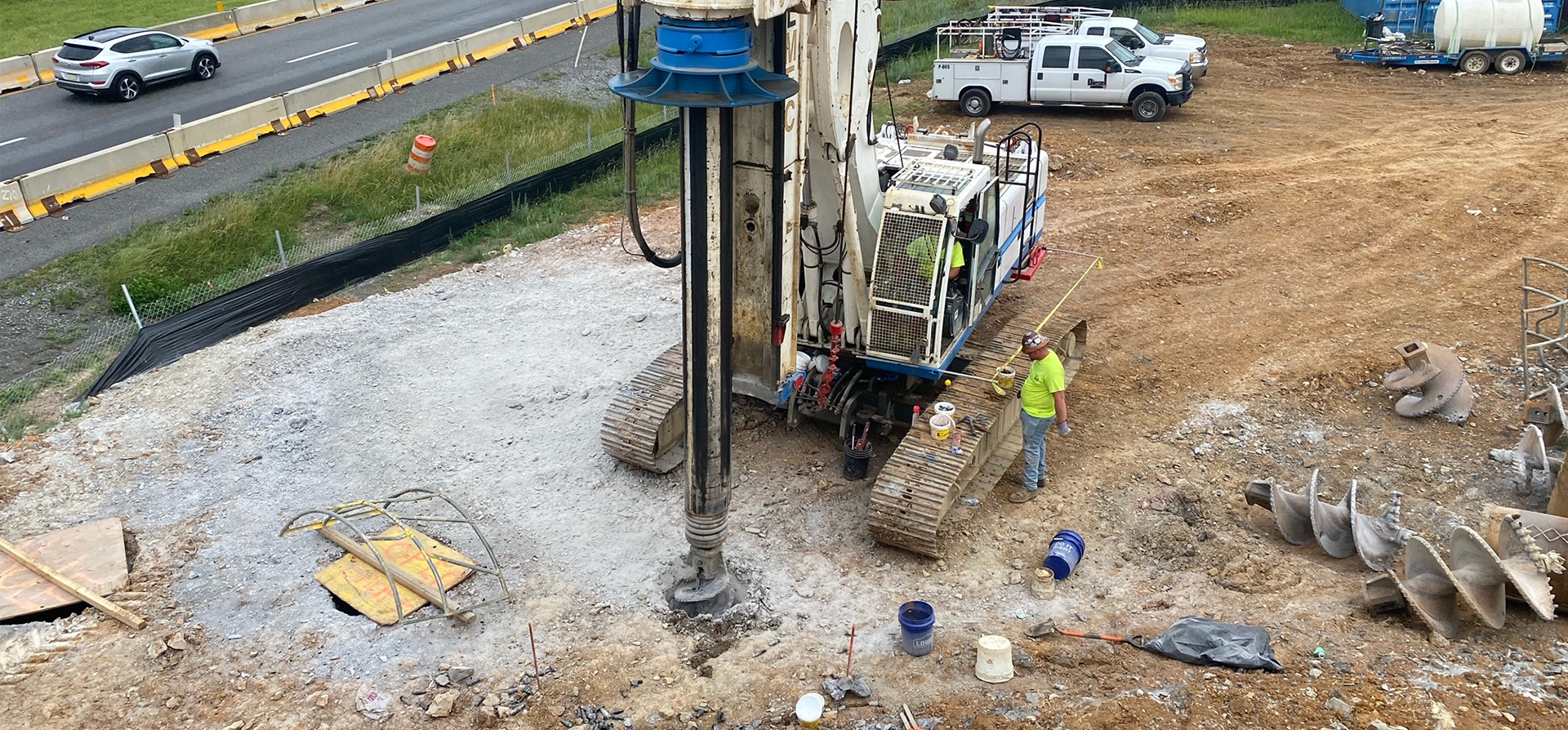 WVDOH drilling occuring on-site during construction.