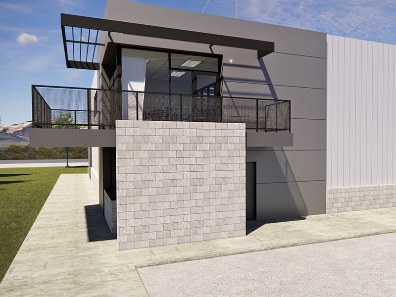 3D render of Craft Solutions warehouse/office building project.