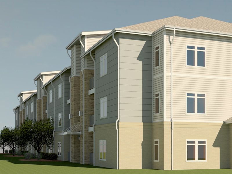 3D render of an architectural plan for the Chesapeake redevelopment housing authority multi-family apartments project.