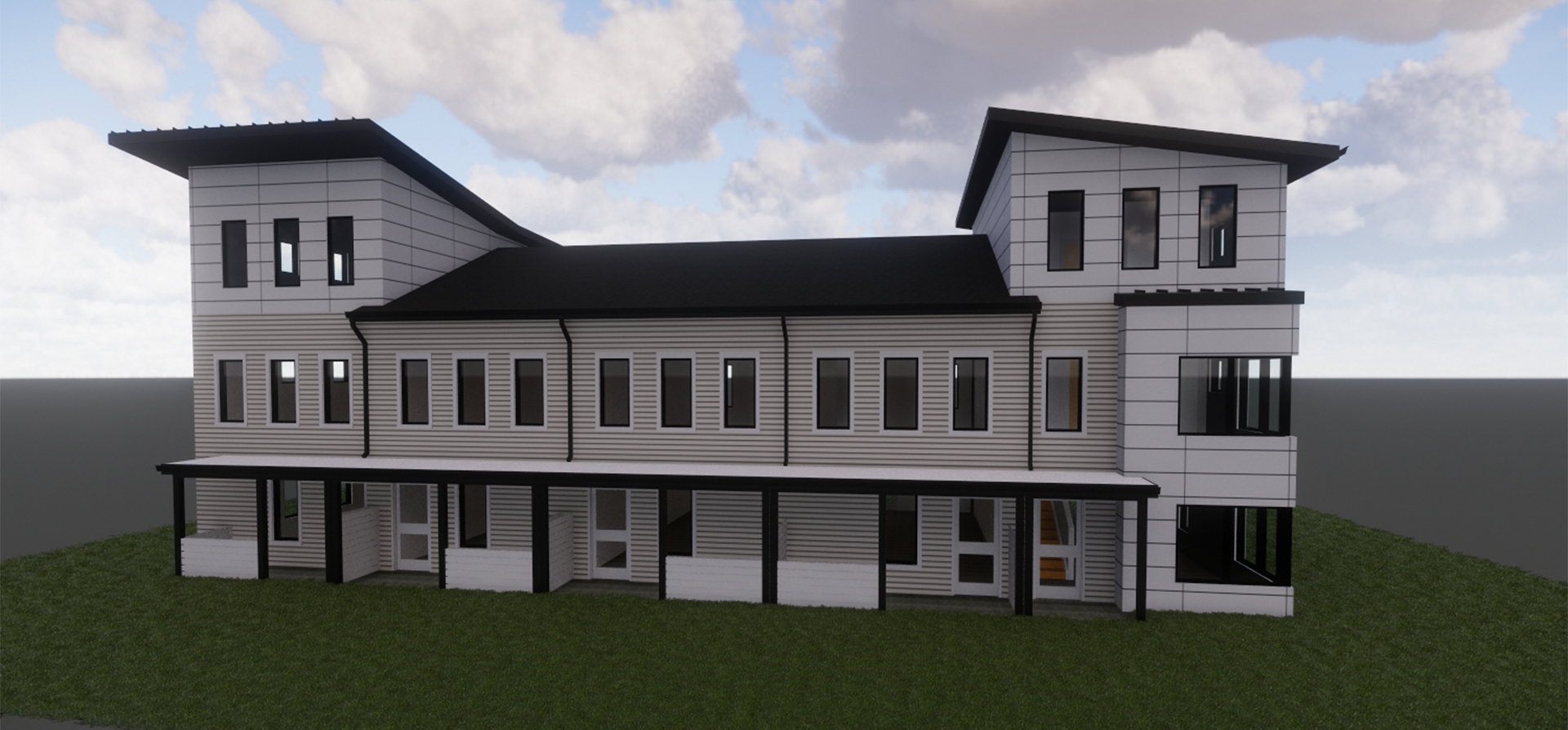 3D render of an architectural plan for the Chesapeake redevelopment housing authority multi-family apartments project.