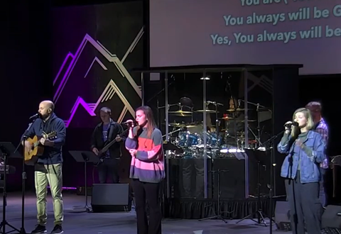 Jerod's band setup at his church.