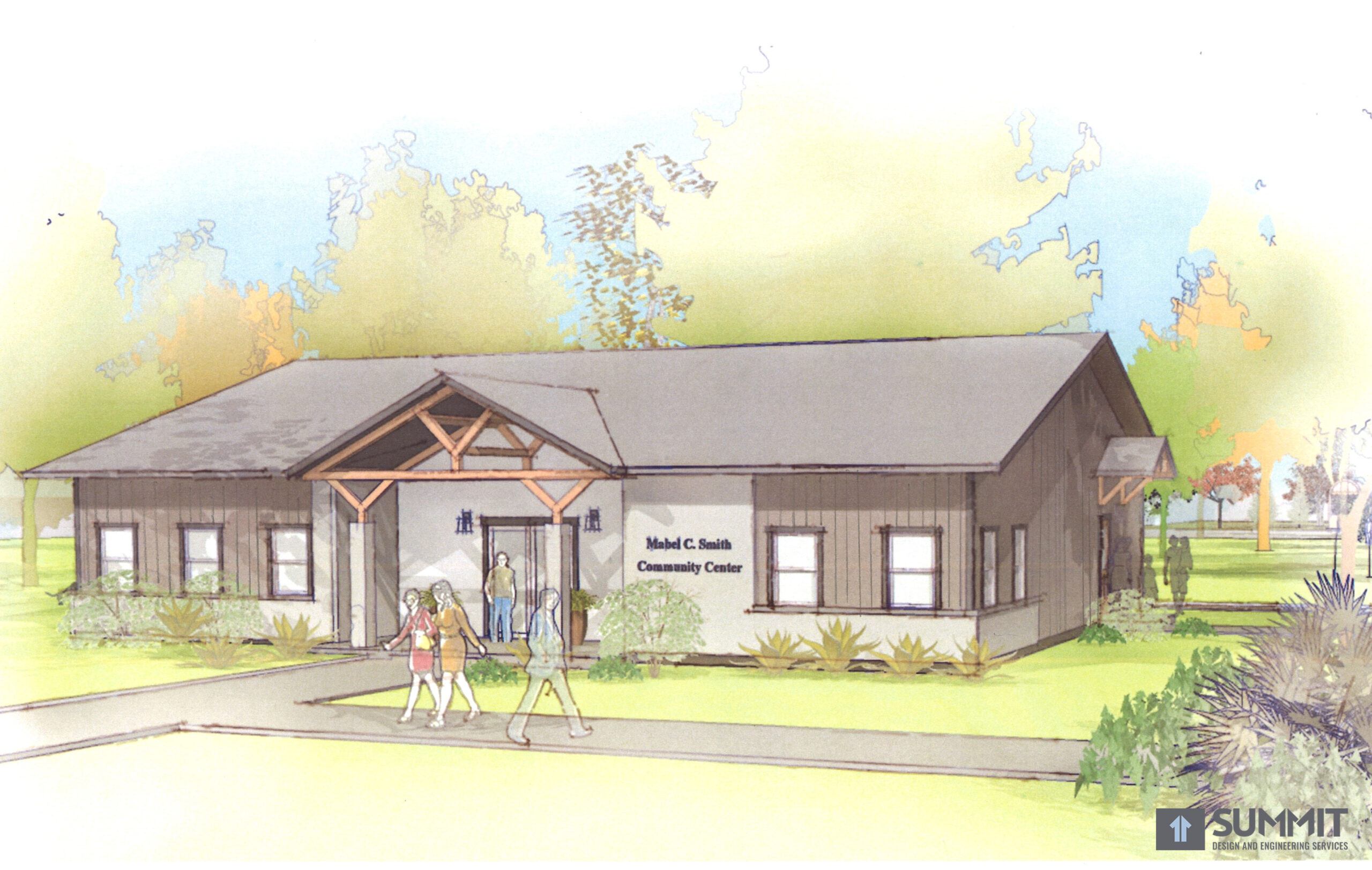 A mock-up drawing of a community center.