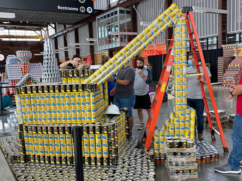 An excavator made out of cans for the AIA Triangle Can-Struction event.