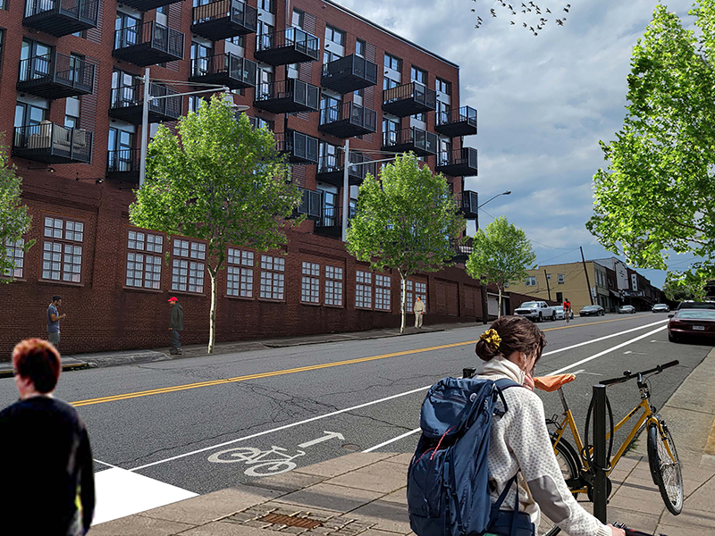 Artistic rendering of mixed-use buildings for use in the Galax Small Area Plan
