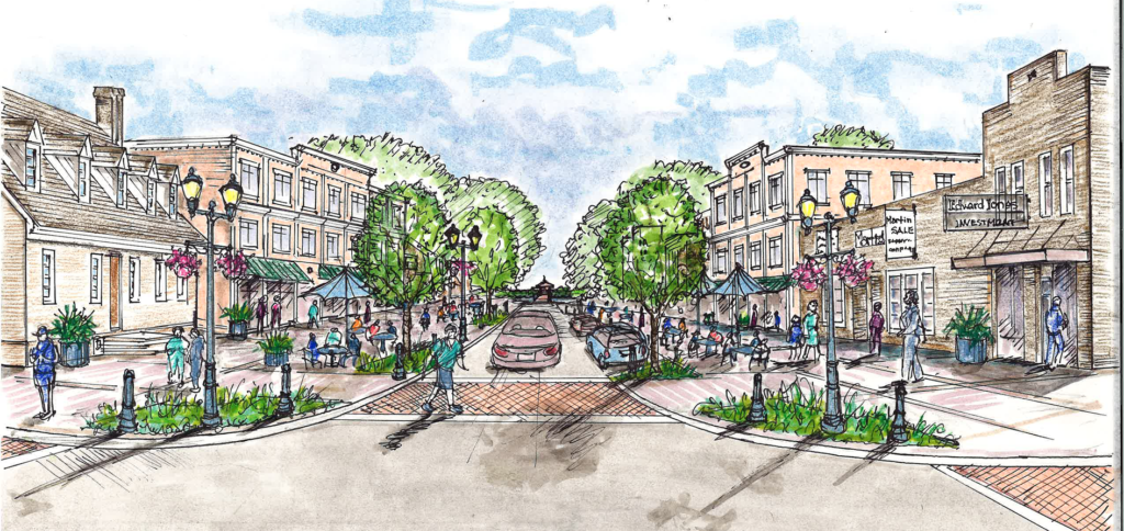 Tappahannock Downtown Revitalization concept sketch of Prince Street after the plans suggested renovations.