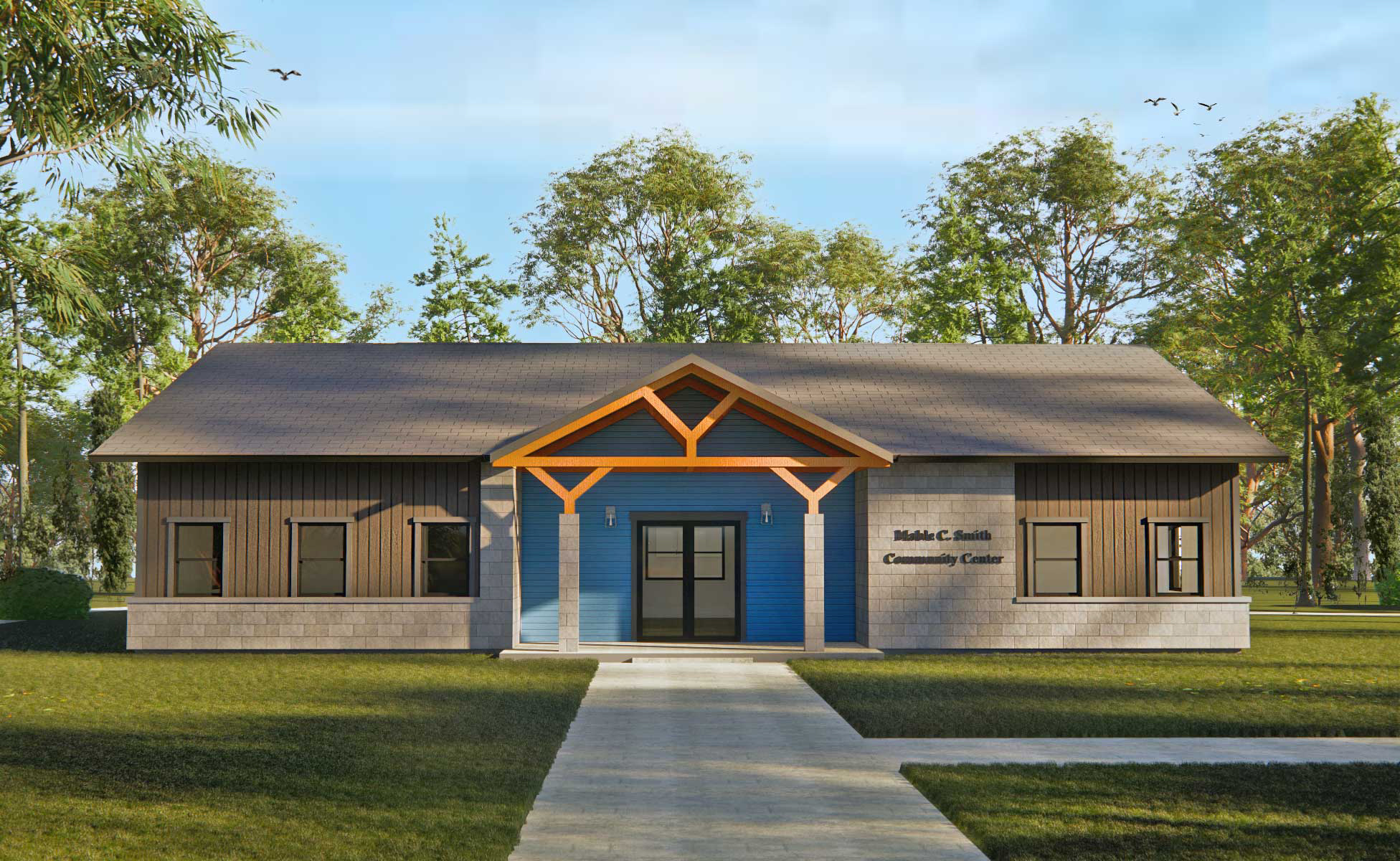 Front-facing render of the Mable C Smith Community Center