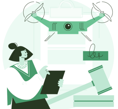 Vector image of a woman with a drone and a gavel