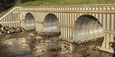 A photo of brand-new culverts in the Valley Forge Culvert Replacement project
