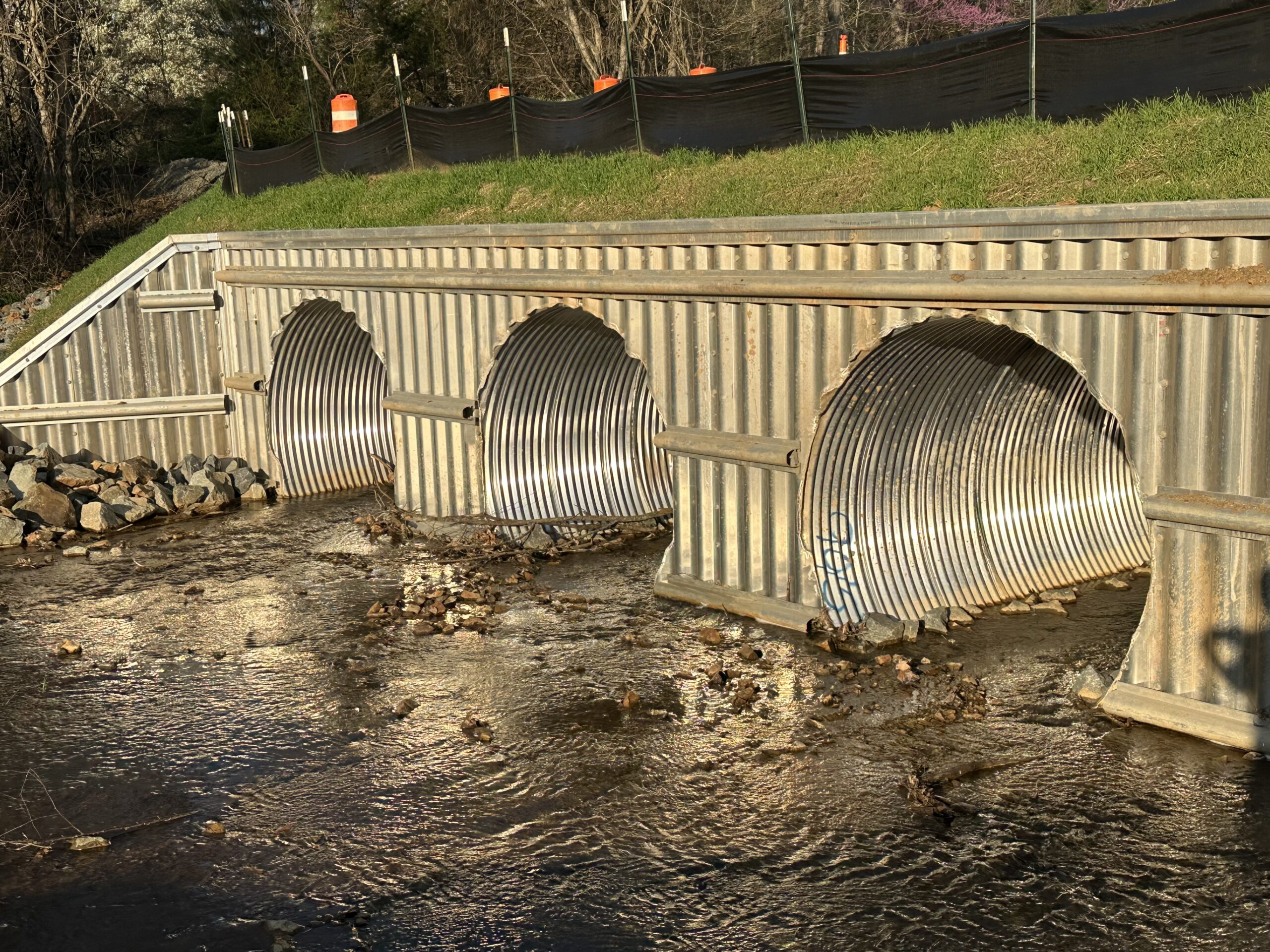 A photo of brand-new culverts in the Valley Forge Culvert Replacement project
